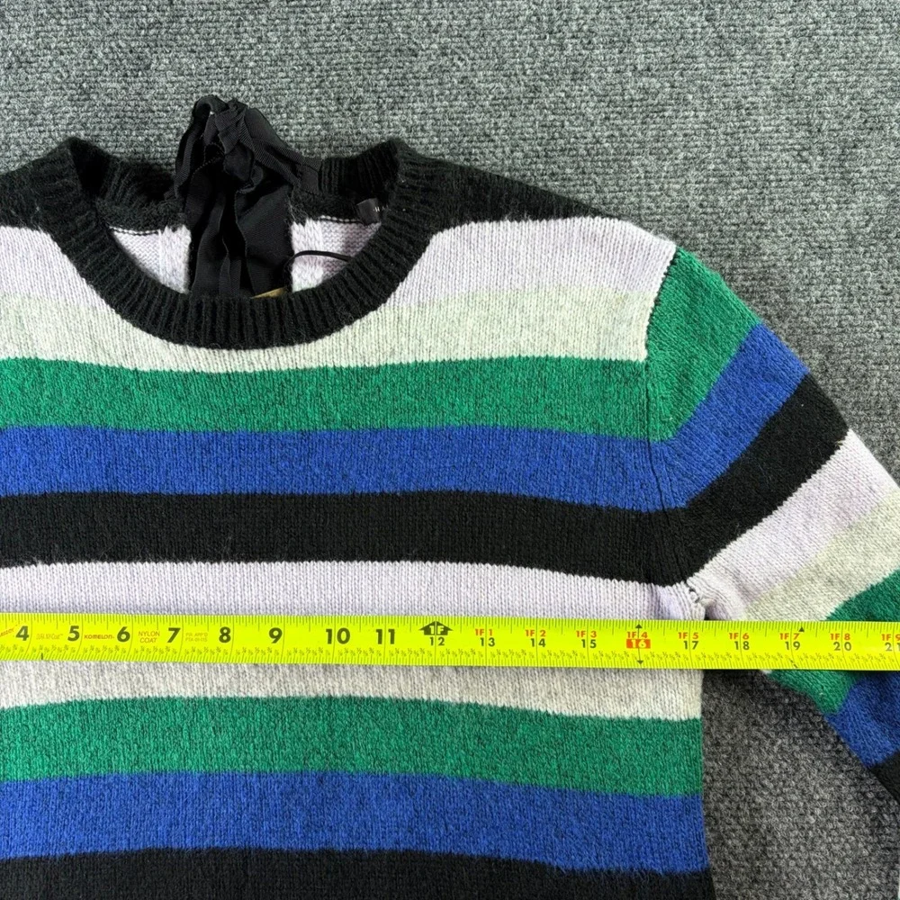 Halogen Striped Crewneck Sweater Womens Small Multicolor Back Ribbon Tie Preppy